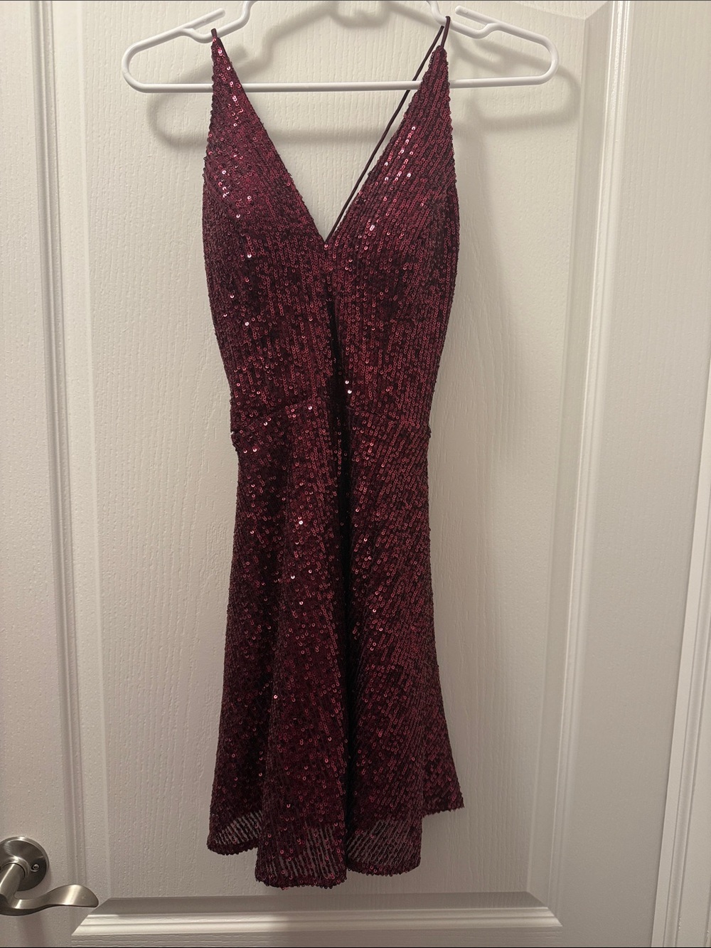 Blondie Nites Burgundy Sequin V-Neck Mini Dress